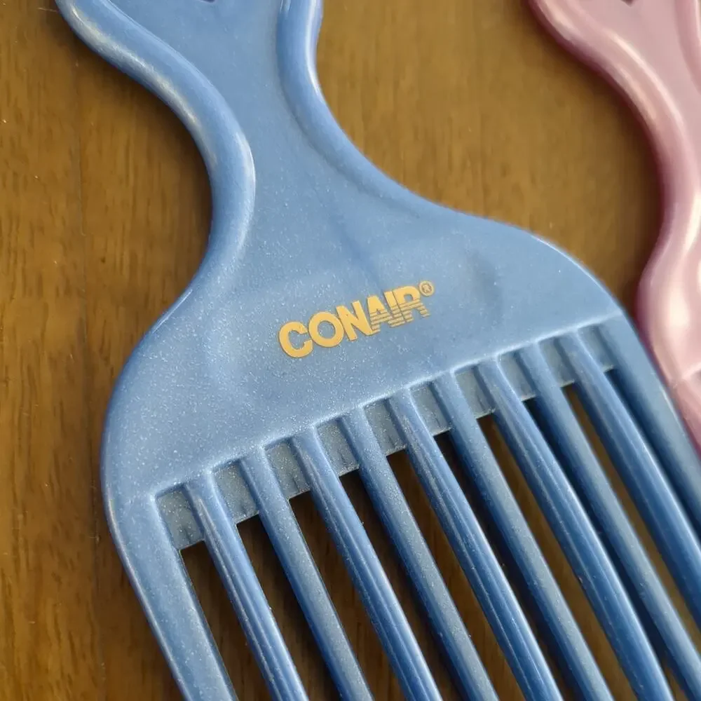 2 Vintage Conair hair pick lot lift style comb styling sparkle blue and pink